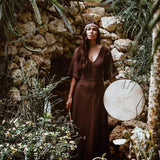 Brown Organic Cotton Boho Dress with Half Sleeves - AYA SW IDR