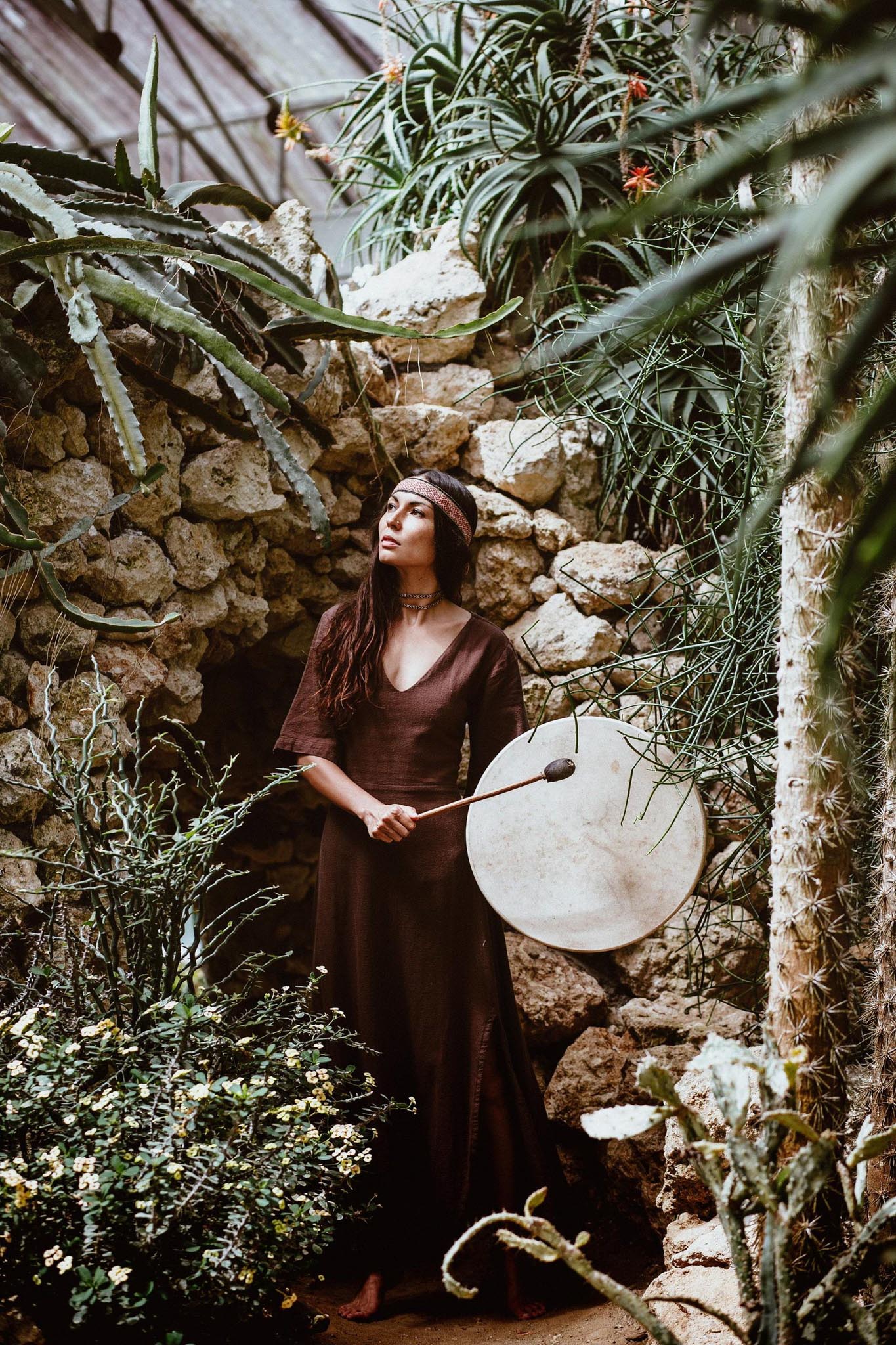 Brown Organic Cotton Boho Dress with Half Sleeves - AYA SW IDR