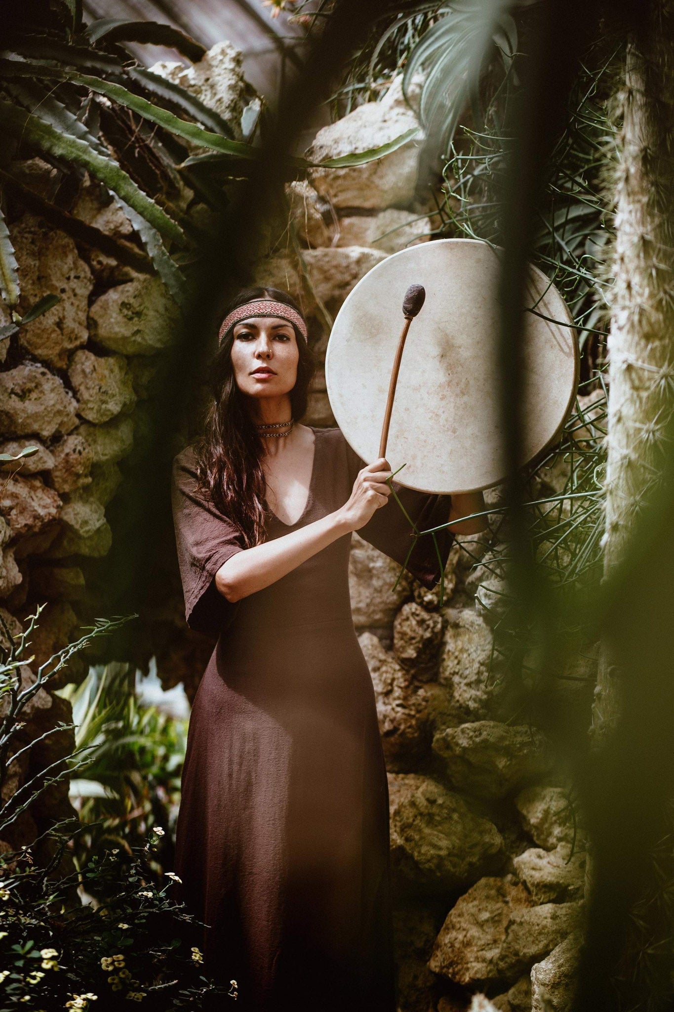 Brown Organic Cotton Boho Dress with Half Sleeves - AYA SW IDR