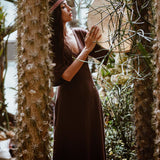 Brown Organic Cotton Boho Dress with Half Sleeves - AYA SW IDR