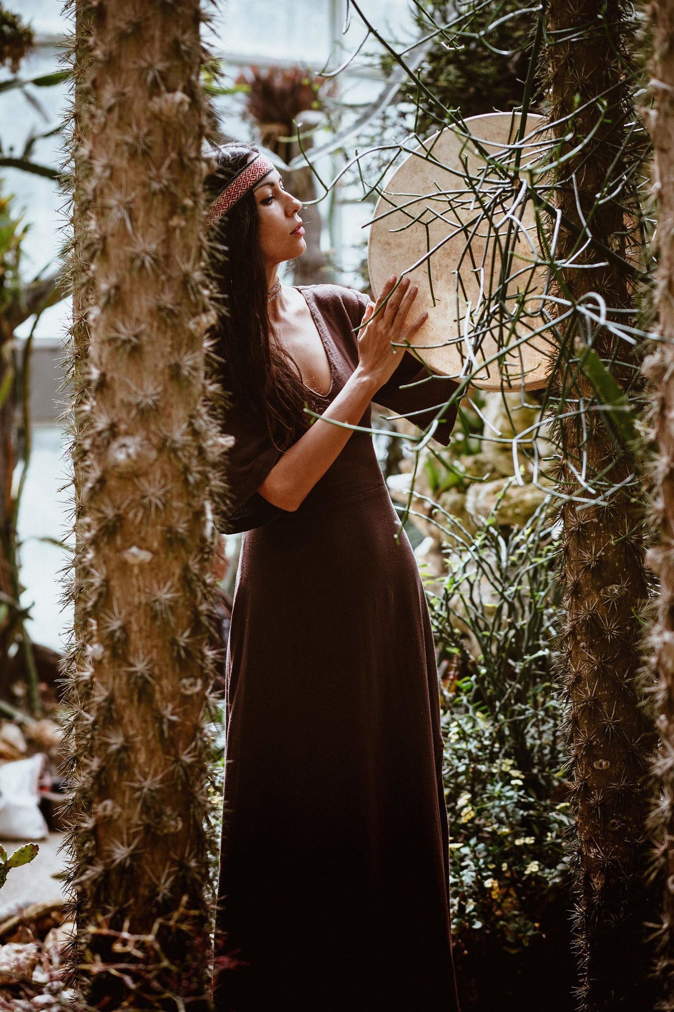 Brown Organic Cotton Boho Dress with Half Sleeves - AYA SW IDR