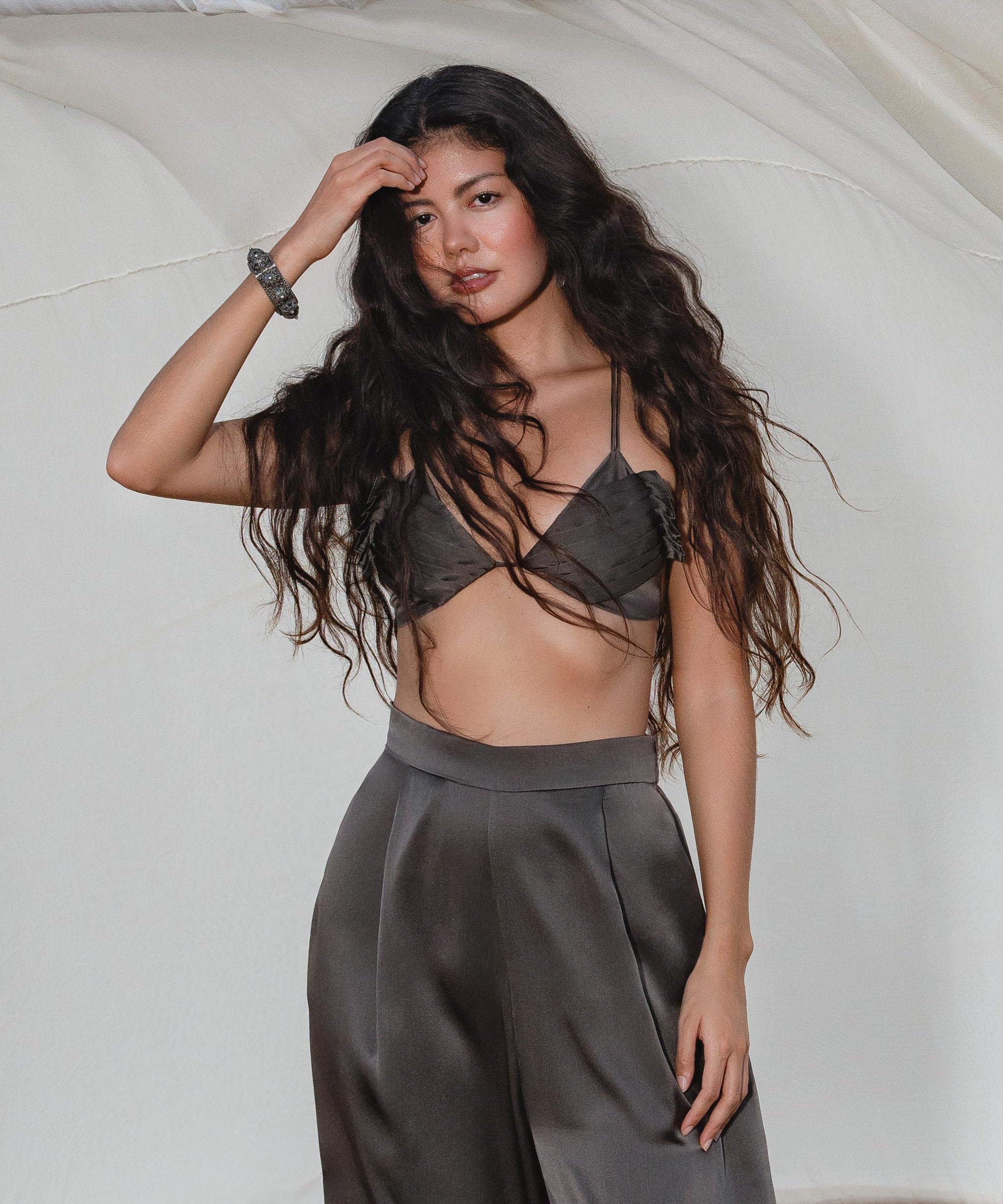 Butterfly Silk Bra Asphalt Gray Colour – Pure Silk Intimates Lingerie - AYA SW IDR