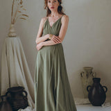 Cotton Boho Long Maxi Dress • Open Back Elegant Dress • Green Bridesmaid Dress - AYA SW IDR
