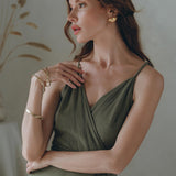 Cotton Boho Long Maxi Dress • Open Back Elegant Dress • Green Bridesmaid Dress - AYA SW IDR