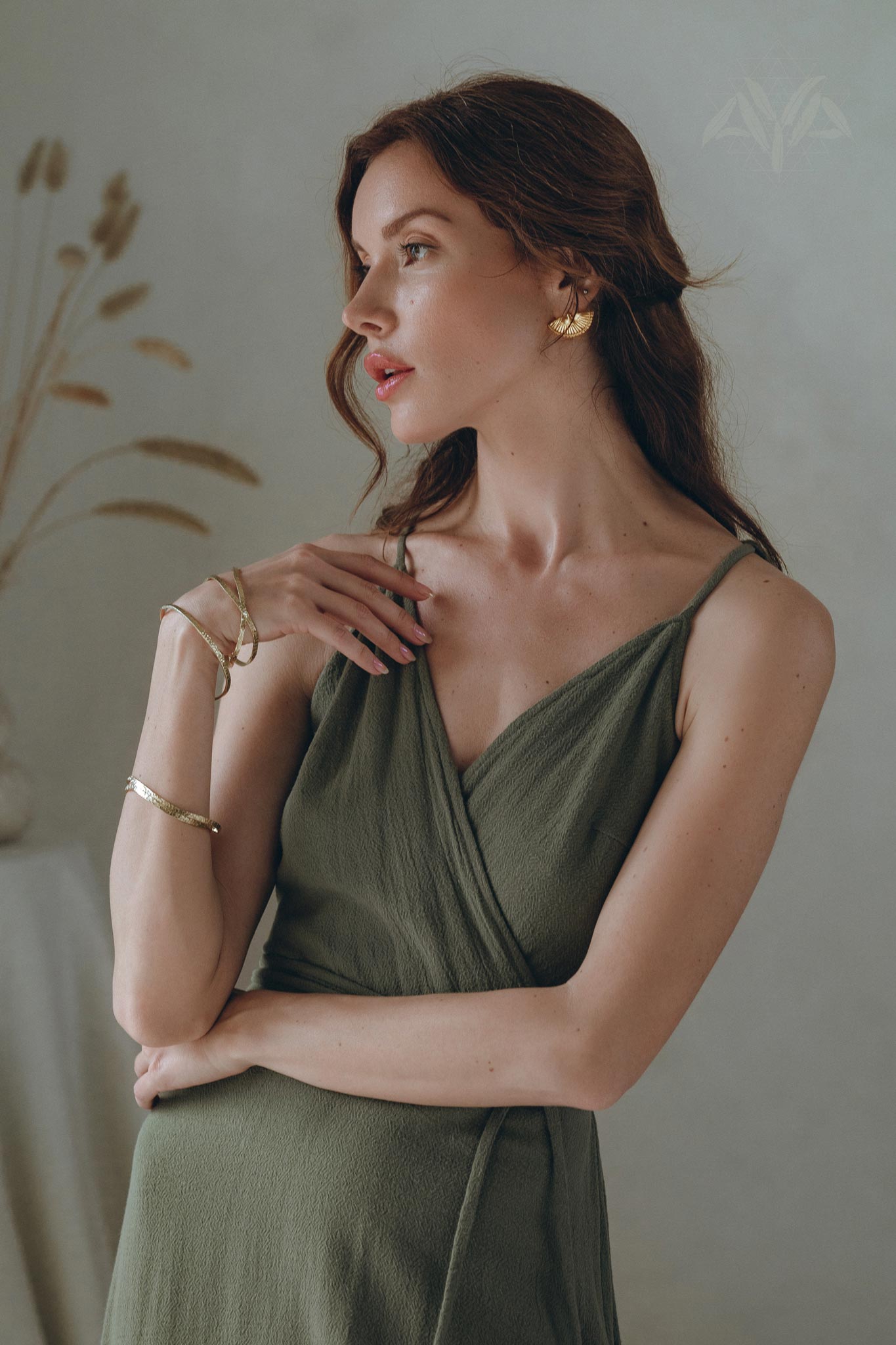 Cotton Boho Long Maxi Dress • Open Back Elegant Dress • Green Bridesmaid Dress - AYA SW IDR