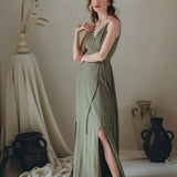 Cotton Boho Long Maxi Dress • Open Back Elegant Dress • Green Bridesmaid Dress - AYA SW IDR