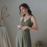 Cotton Boho Long Maxi Dress • Open Back Elegant Dress • Green Bridesmaid Dress - AYA SW IDR