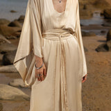 Cream Silk Kimono Cover Up • Wide Sleeve Bohemian Cardigan - AYA SW IDR