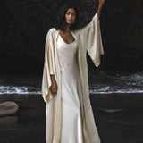 Cream Silk Kimono Cover Up • Wide Sleeve Bohemian Cardigan - AYA SW IDR