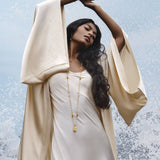 Cream Silk Kimono Cover Up • Wide Sleeve Bohemian Cardigan - AYA SW IDR