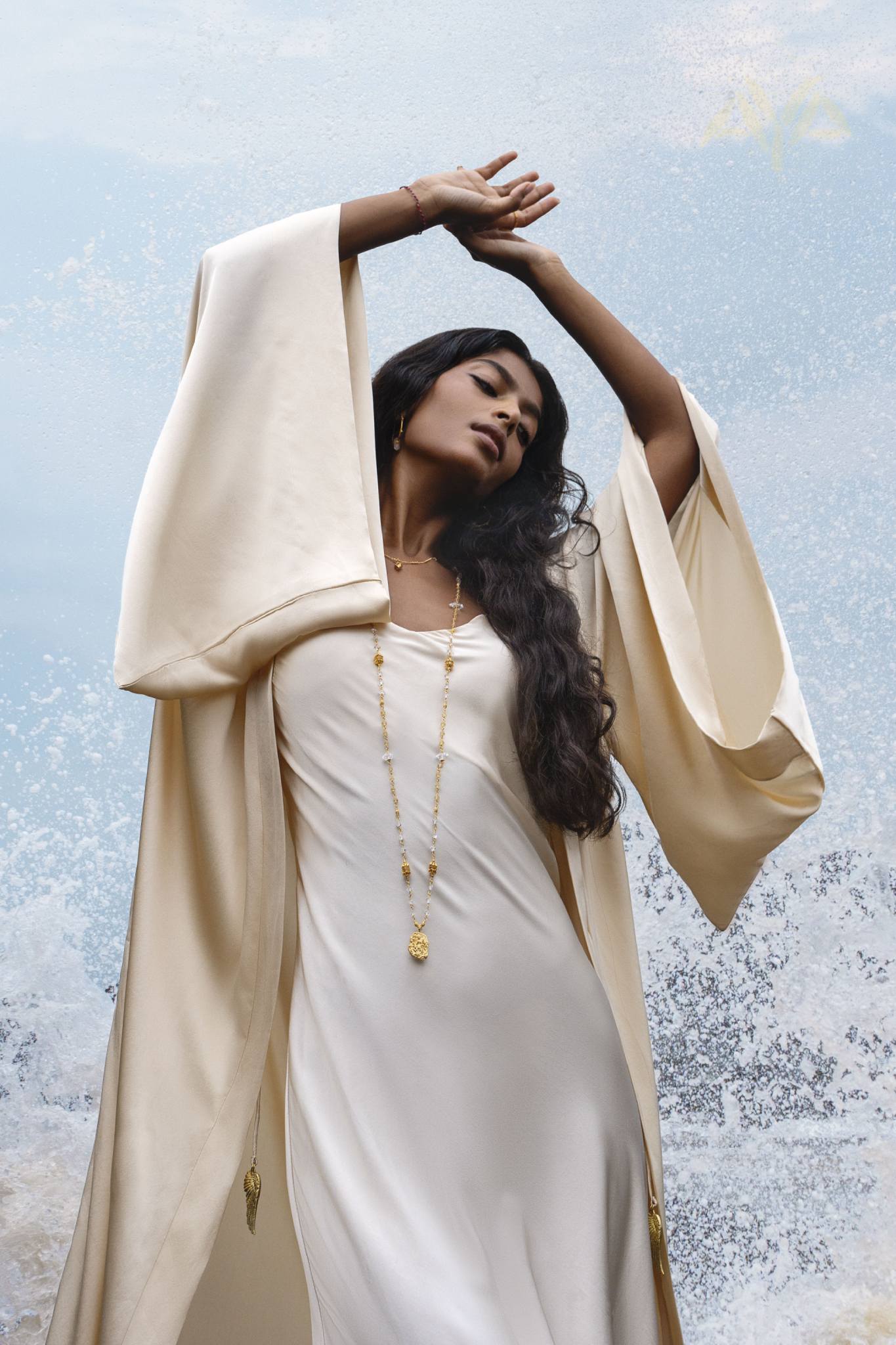 Cream Silk Kimono Cover Up • Wide Sleeve Bohemian Cardigan - AYA SW IDR
