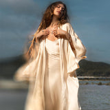 Cream Silk Kimono Cover Up • Wide Sleeve Bohemian Cardigan - AYA SW IDR