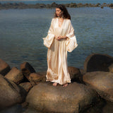 Cream Silk Kimono Cover Up • Wide Sleeve Bohemian Cardigan - AYA SW IDR