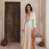 Cream Venus Peace Silk Skirt • Organic Beach Maxi Skirt • Belted Minimalist Skirt - AYA SW IDR