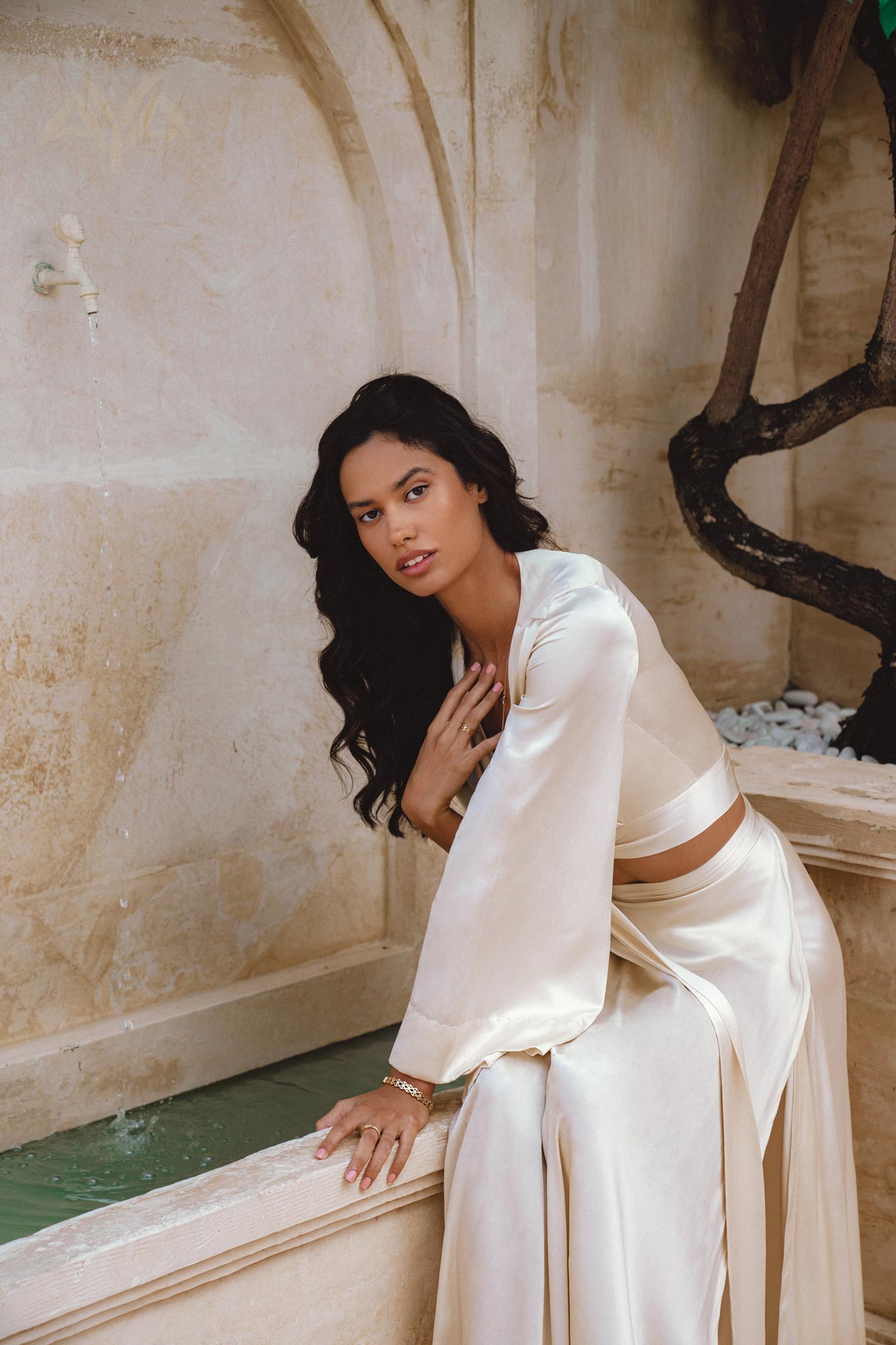 Cream Venus Peace Silk Skirt • Organic Beach Maxi Skirt • Belted Minimalist Skirt - AYA SW IDR