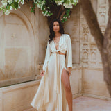 Cream Venus Peace Silk Skirt • Organic Beach Maxi Skirt • Belted Minimalist Skirt - AYA SW IDR
