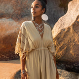 Creamy Sage Boho Dress • Plus Size Dress for Women • Kaftan Maxi Dress - AYA SW IDR