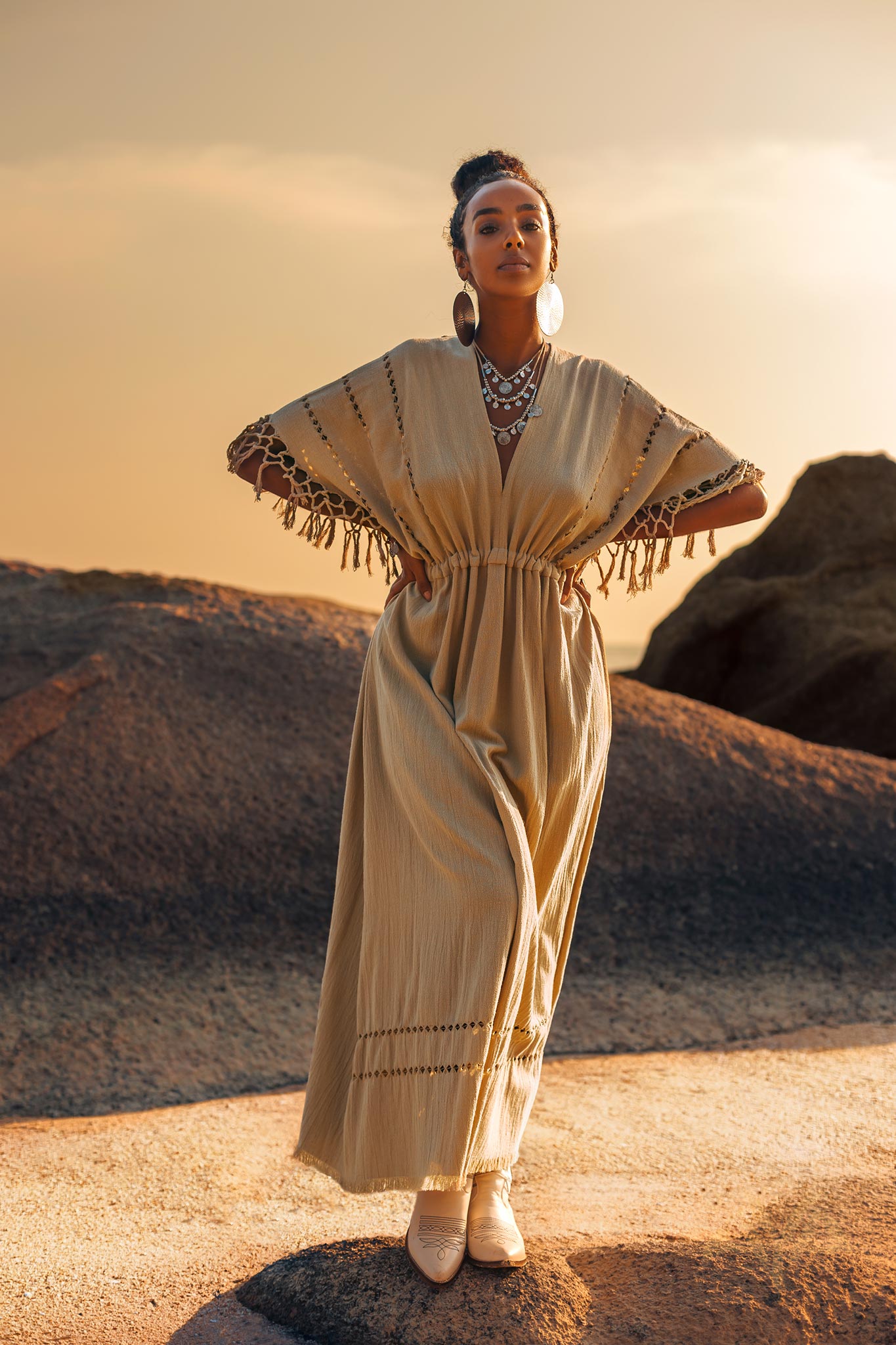 Creamy Sage Boho Dress • Plus Size Dress for Women • Kaftan Maxi Dress - AYA SW IDR
