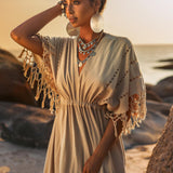 Creamy Sage Boho Dress • Plus Size Dress for Women • Kaftan Maxi Dress - AYA SW IDR