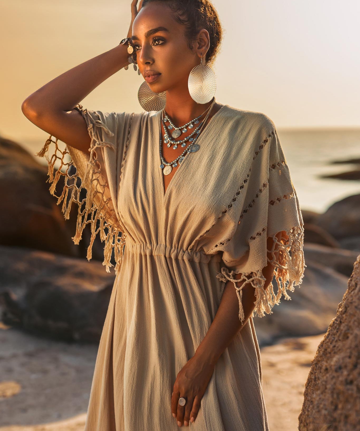 Creamy Sage Boho Dress • Plus Size Dress for Women • Kaftan Maxi Dress - AYA SW IDR