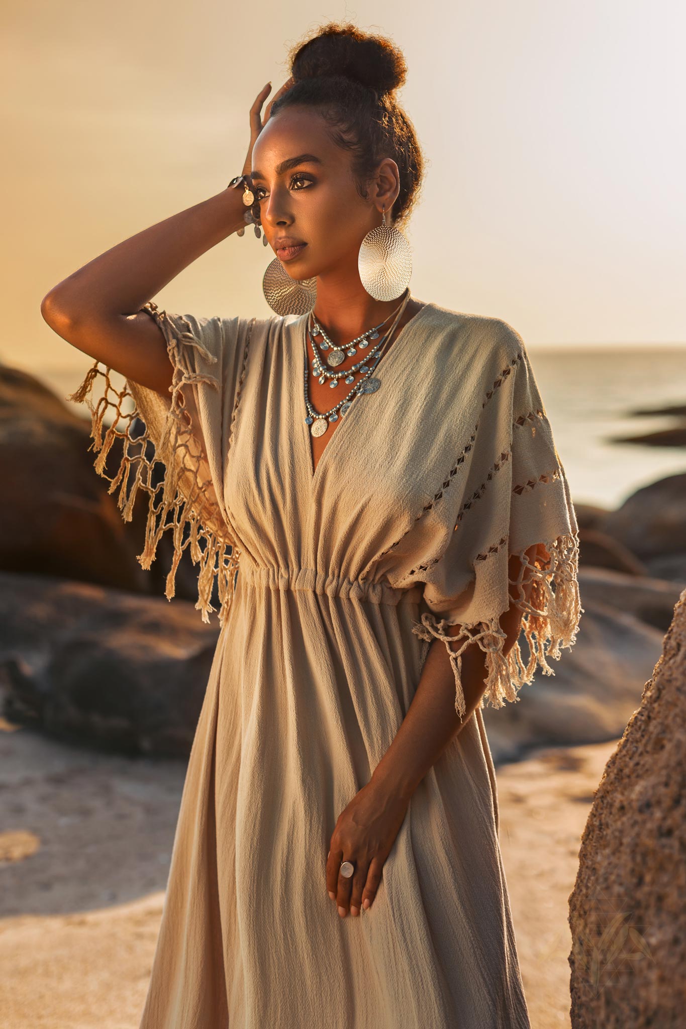 Creamy Sage Boho Dress • Plus Size Dress for Women • Kaftan Maxi Dress - AYA SW IDR