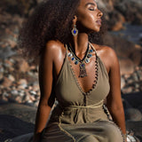 Dark Green Greek Goddess Dress • Bohemian Braided Dress • Open Back Dress - AYA SW IDR