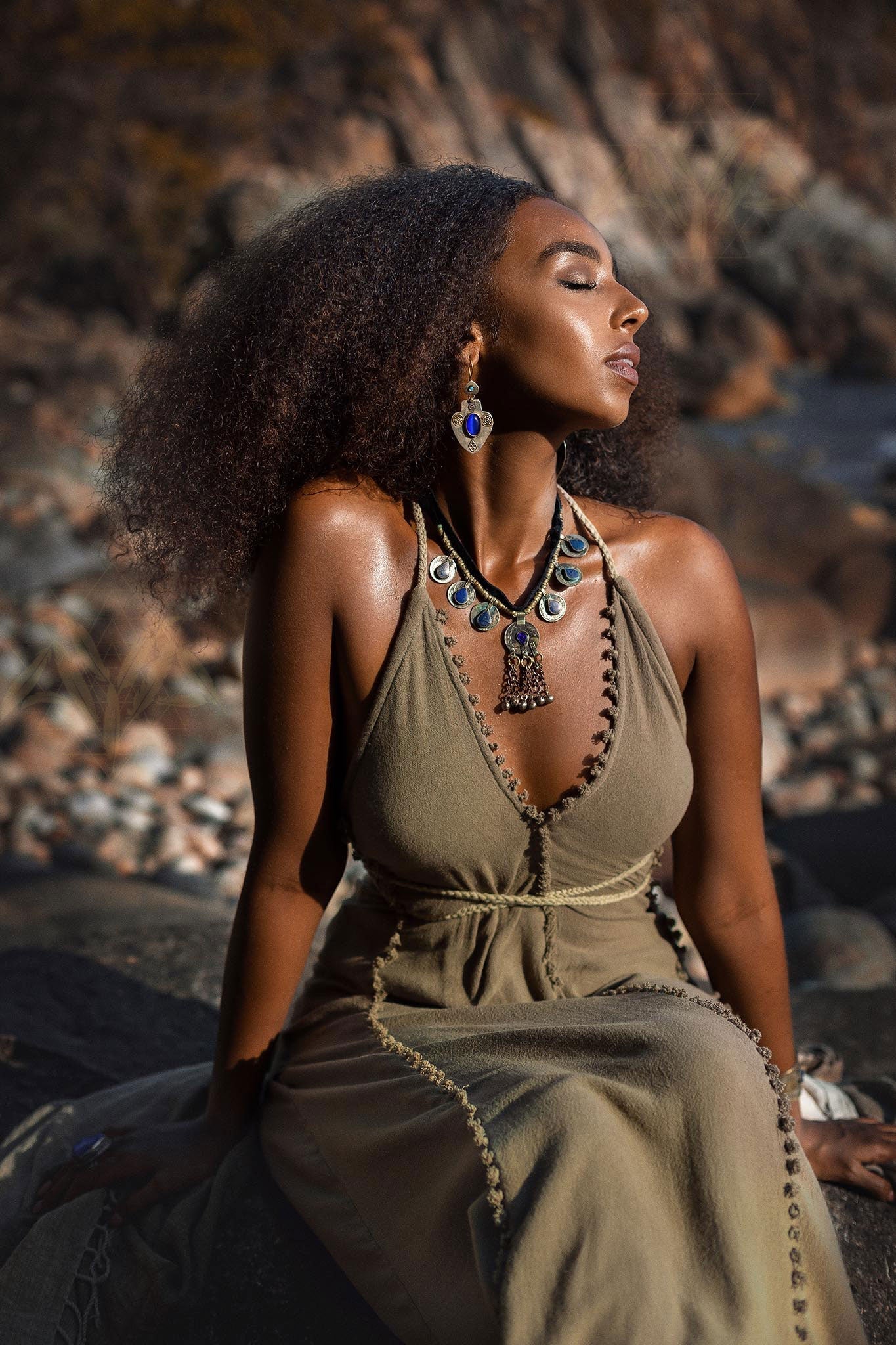 Dark Green Greek Goddess Dress • Bohemian Braided Dress • Open Back Dress - AYA SW IDR