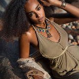 Dark Green Greek Goddess Dress • Bohemian Braided Dress • Open Back Dress - AYA SW IDR