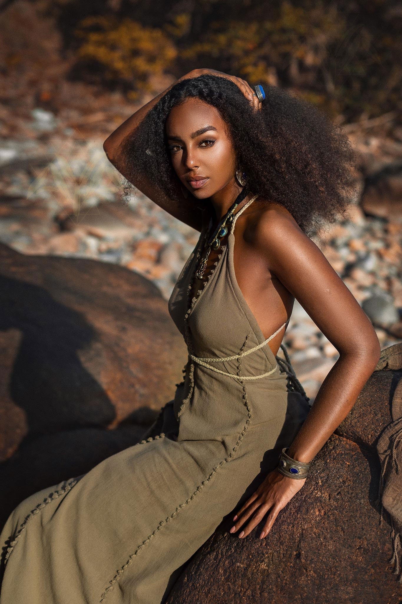 Dark Green Greek Goddess Dress • Bohemian Braided Dress • Open Back Dress - AYA SW IDR