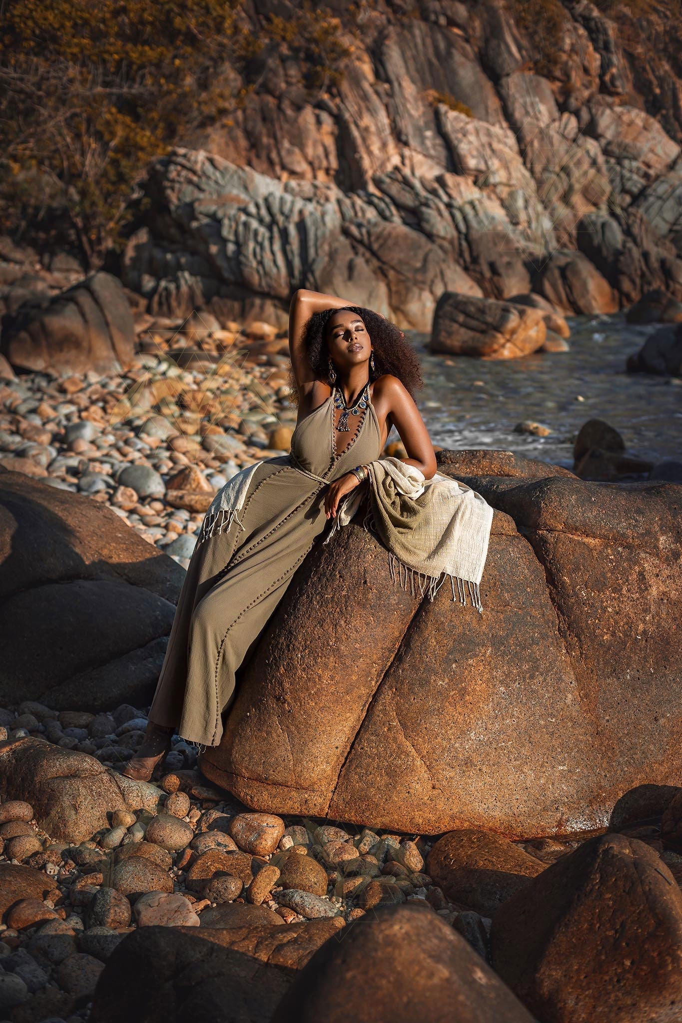 Dark Green Greek Goddess Dress • Bohemian Braided Dress • Open Back Dress - AYA SW IDR