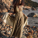 Dark Green Greek Goddess Dress • Bohemian Braided Dress • Open Back Dress - AYA SW IDR