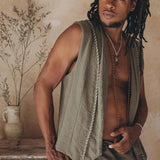 Dark Green Hand Embroidered Vest for Men - AYA SW IDR