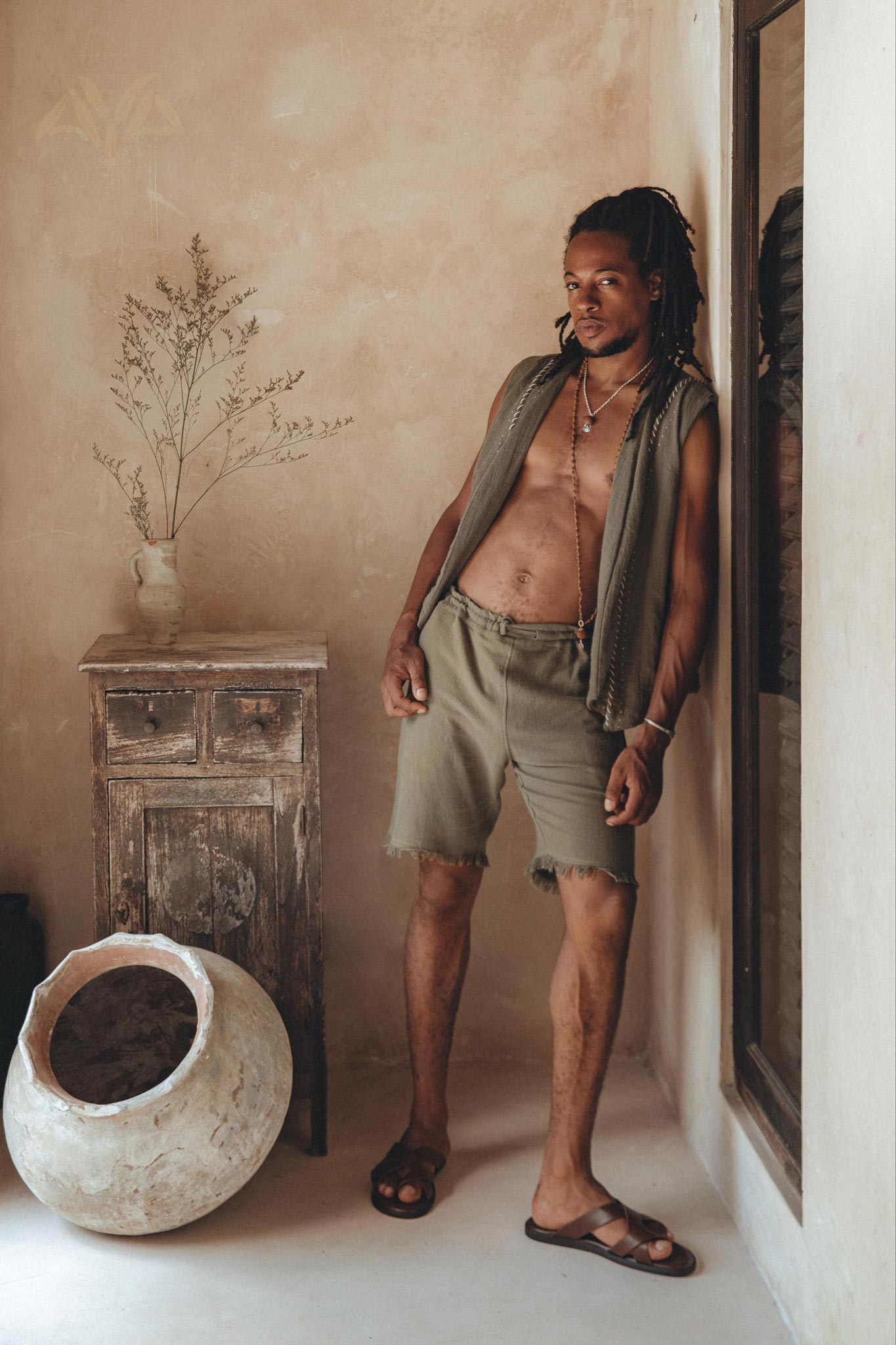 Dark Green Hand Embroidered Vest for Men - AYA SW IDR