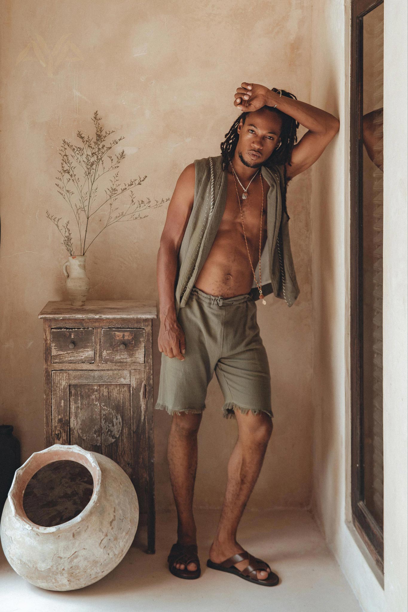 Dark Green Hand Embroidered Vest for Men - AYA SW IDR