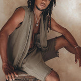 Dark Green Hand Embroidered Vest for Men - AYA SW IDR