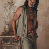Dark Green Hand Embroidered Vest for Men - AYA SW IDR