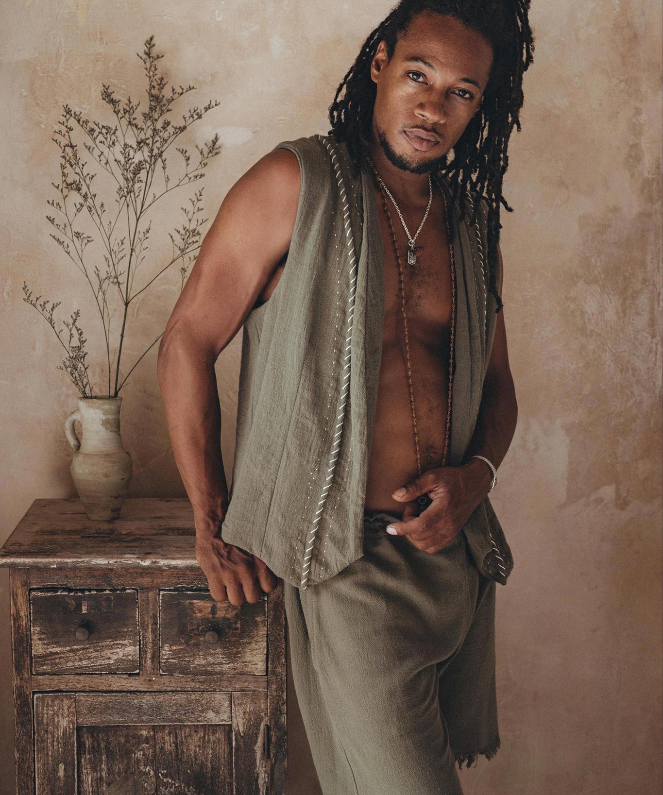 Dark Green Hand Embroidered Vest for Men - AYA SW IDR