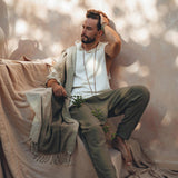 Dark Green Handwoven Cotton Pants for Men - AYA SW IDR