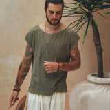 Dark Green Raw Edge Thick Cotton Top Tee for Men - AYA SW IDR