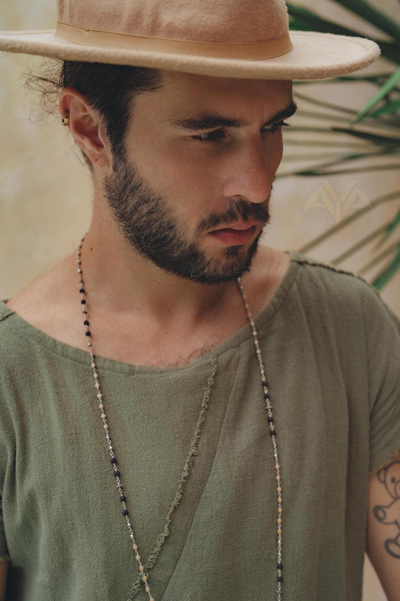 Dark Green Raw Edge Thick Cotton Top Tee for Men - AYA SW IDR