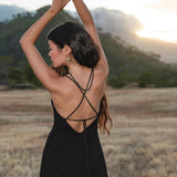 Dhara Loom Black Boho Maxi Dress, Handwoven Cotton Festival Gown, Sustainable Bali Goddess Ceremony Resort Wear - AYA SW IDR