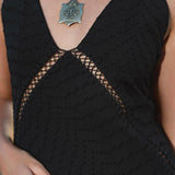 Dhara Loom Black Boho Maxi Dress, Handwoven Cotton Festival Gown, Sustainable Bali Goddess Ceremony Resort Wear - AYA SW IDR