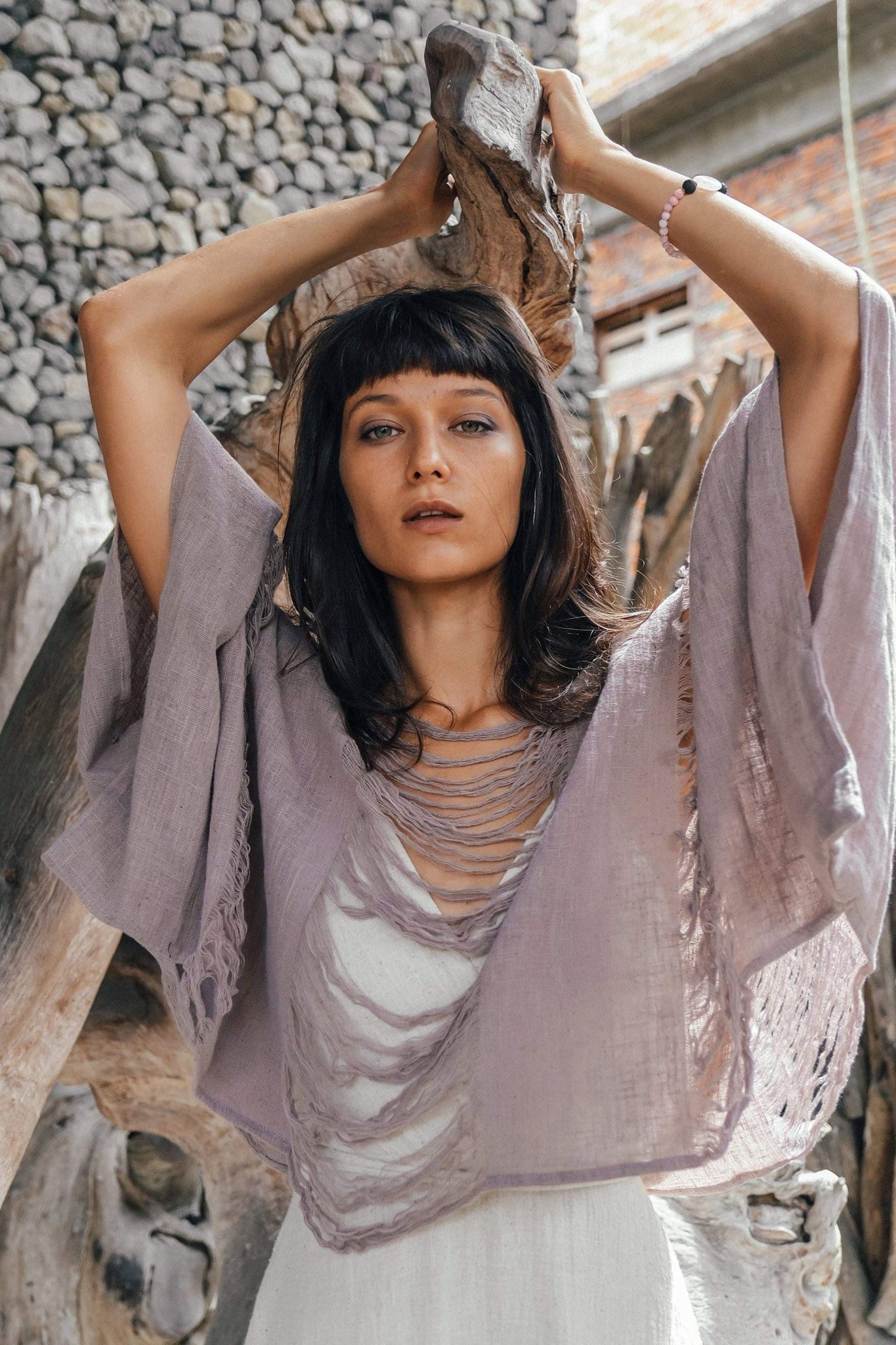 Dry Lavender Hand Loomed Raw Cotton Top - AYA SW IDR