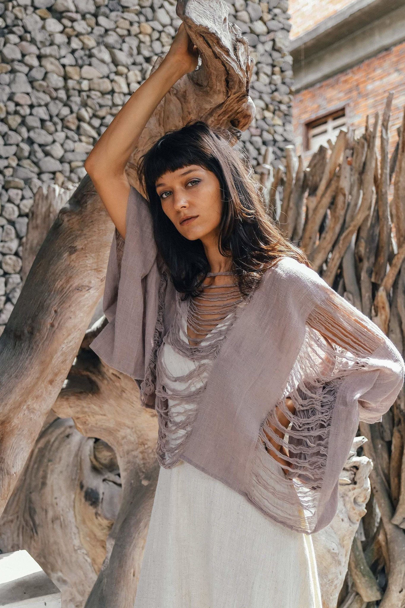 Dry Lavender Hand Loomed Raw Cotton Top - AYA SW IDR