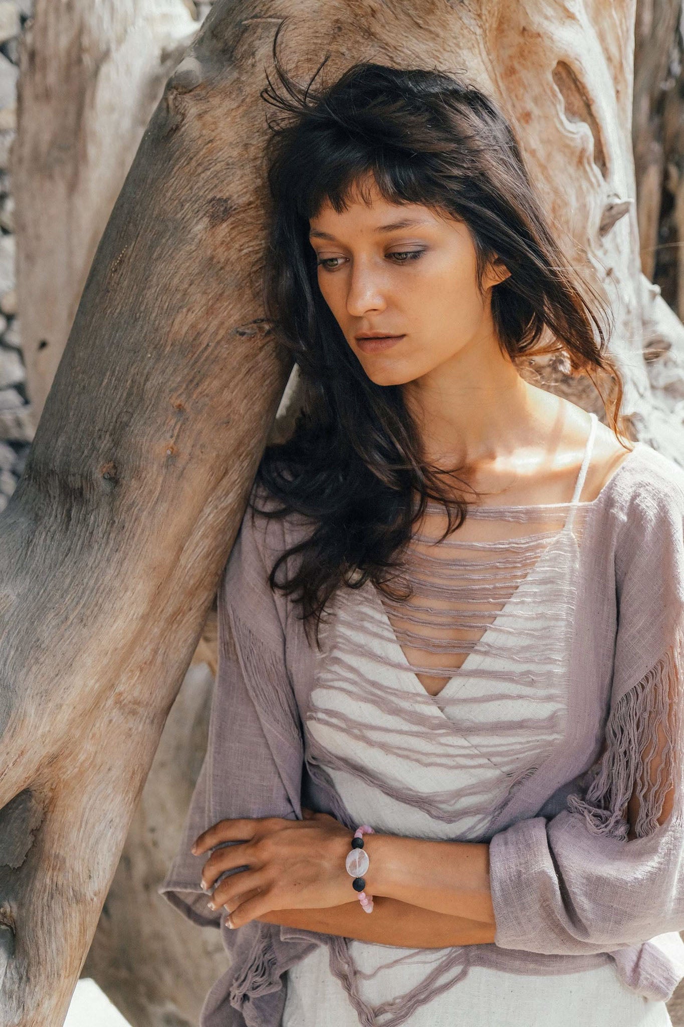 Dry Lavender Hand Loomed Raw Cotton Top - AYA SW IDR