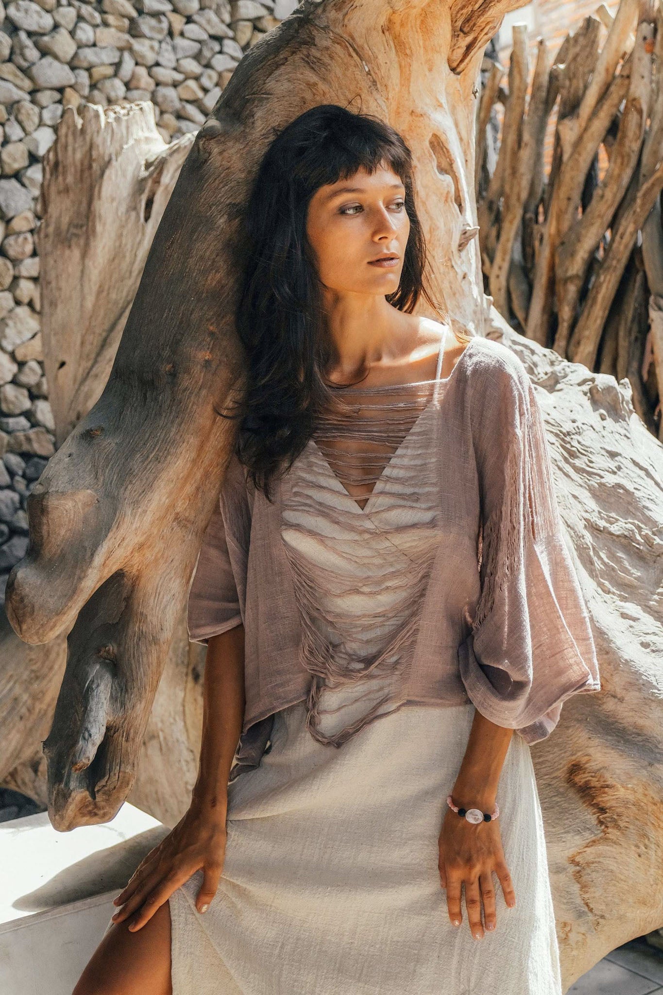 Dry Lavender Hand Loomed Raw Cotton Top - AYA SW IDR