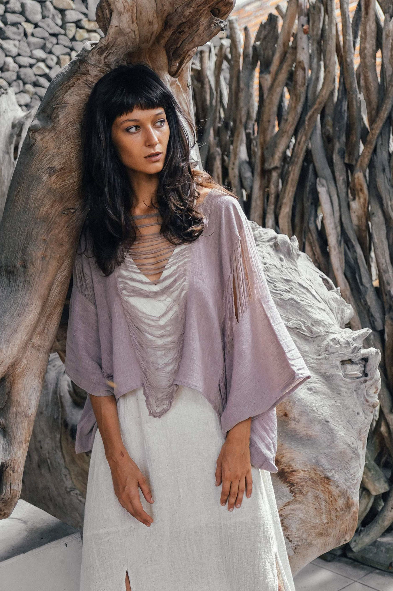 Dry Lavender Hand Loomed Raw Cotton Top - AYA SW IDR
