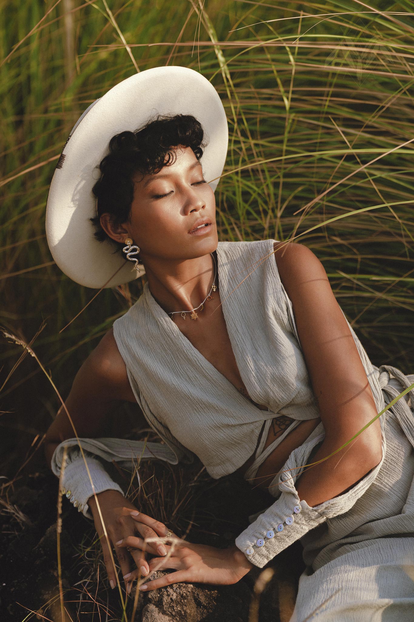 Dusty Blue Ambrosia Set Top & Trousers • Organic Set for Women • Boho Crop Top and Pants - AYA SW IDR