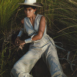 Dusty Blue Ambrosia Set Top & Trousers • Organic Set for Women • Boho Crop Top and Pants - AYA SW IDR