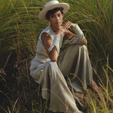 Dusty Blue Ambrosia Set Top & Trousers • Organic Set for Women • Boho Crop Top and Pants - AYA SW IDR